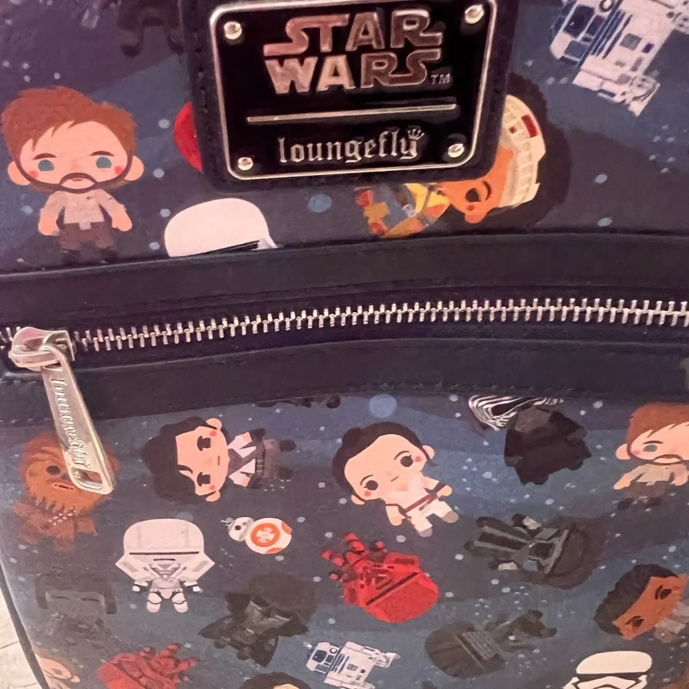 L Loungefly Star Wars Chibi AOP Mini Backpack Disney Parks Leia R2 Stormtrooper